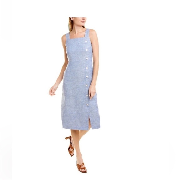 NWOT J McLaughlin Leah Linen-Blend Midi Dress. Chambray women’s size 4 side zip - Picture 1 of 13